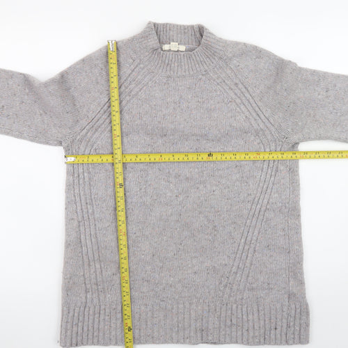 White Stuff Women’s Grey Wool Blend Chunky Knit Mock Neck Jumper UK 12