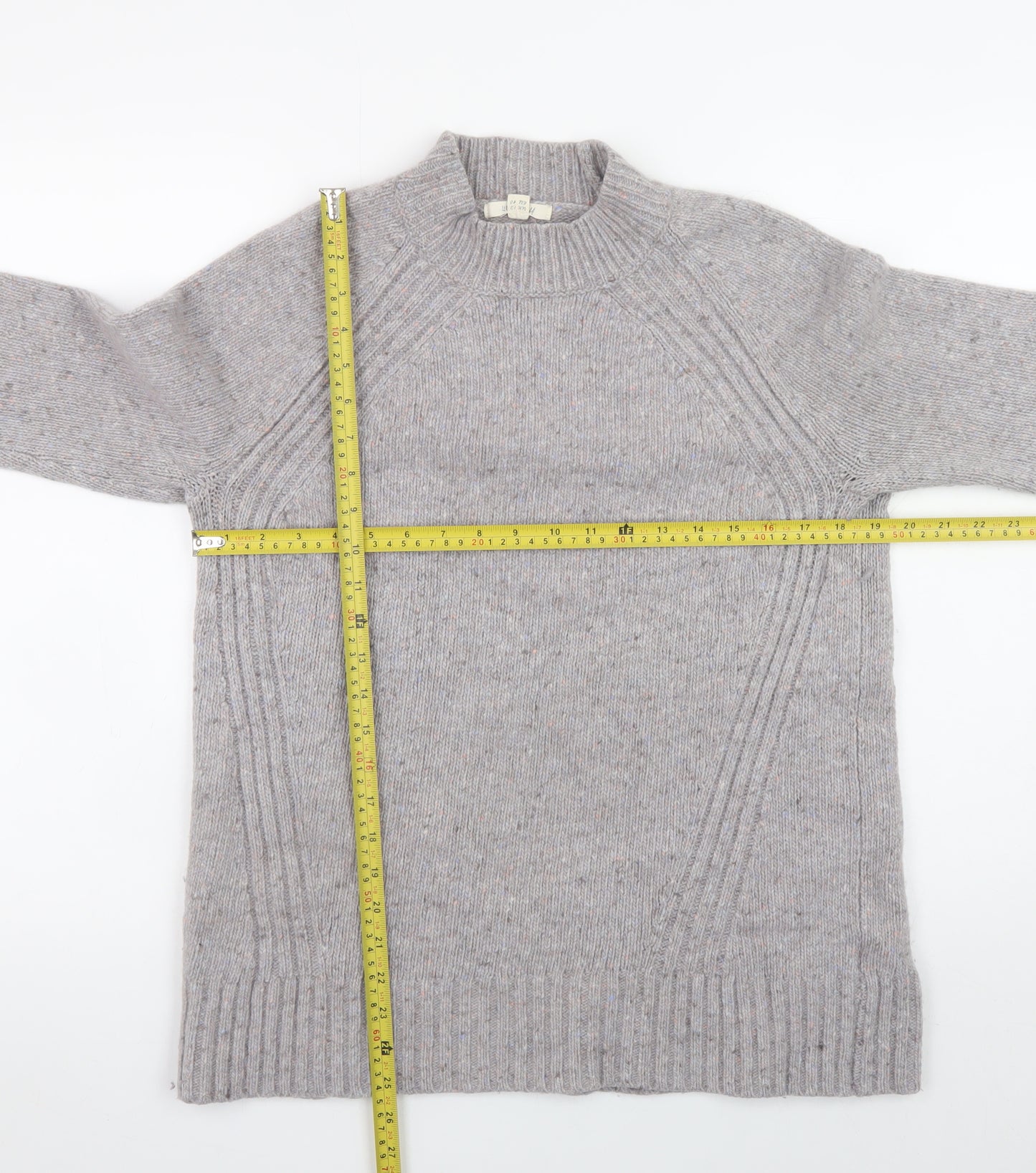 White Stuff Women’s Grey Wool Blend Chunky Knit Mock Neck Jumper UK 12