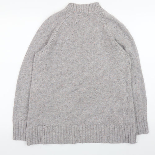 White Stuff Women’s Grey Wool Blend Chunky Knit Mock Neck Jumper UK 12