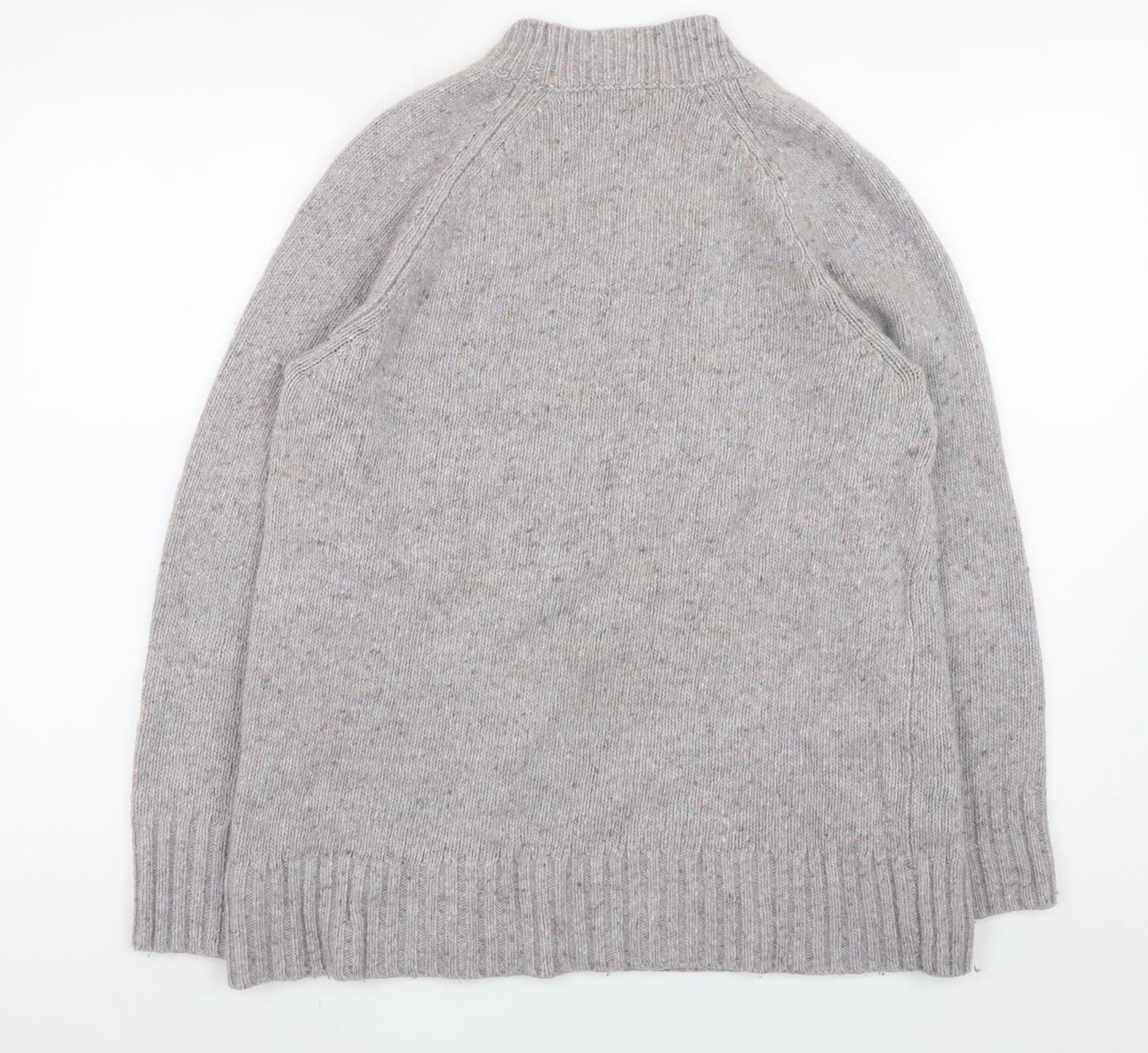 White Stuff Women’s Grey Wool Blend Chunky Knit Mock Neck Jumper UK 12