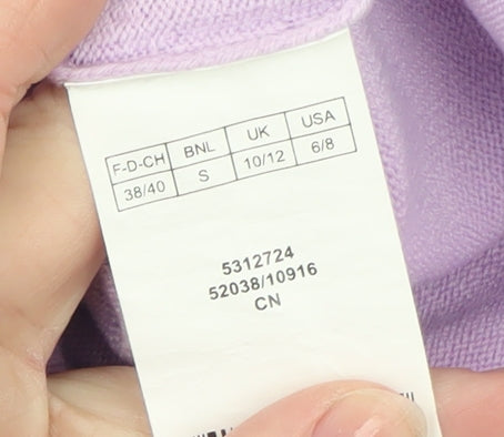 Damart Womens Purple Mock Neck Beaded Long Sleeve Pullover Jumper Size 10