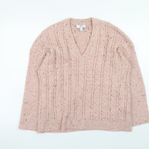 b.young Women’s Pink Cable-Knit Wool Blend V-Neck Jumper Size S