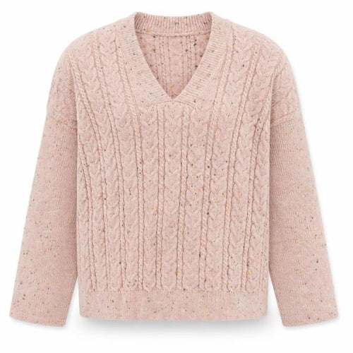 b.young Women’s Pink Cable-Knit Wool Blend V-Neck Jumper Size S