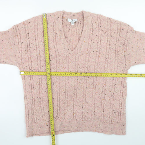 b.young Women’s Pink Cable-Knit Wool Blend V-Neck Jumper Size S