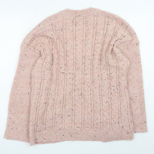 b.young Women’s Pink Cable-Knit Wool Blend V-Neck Jumper Size S
