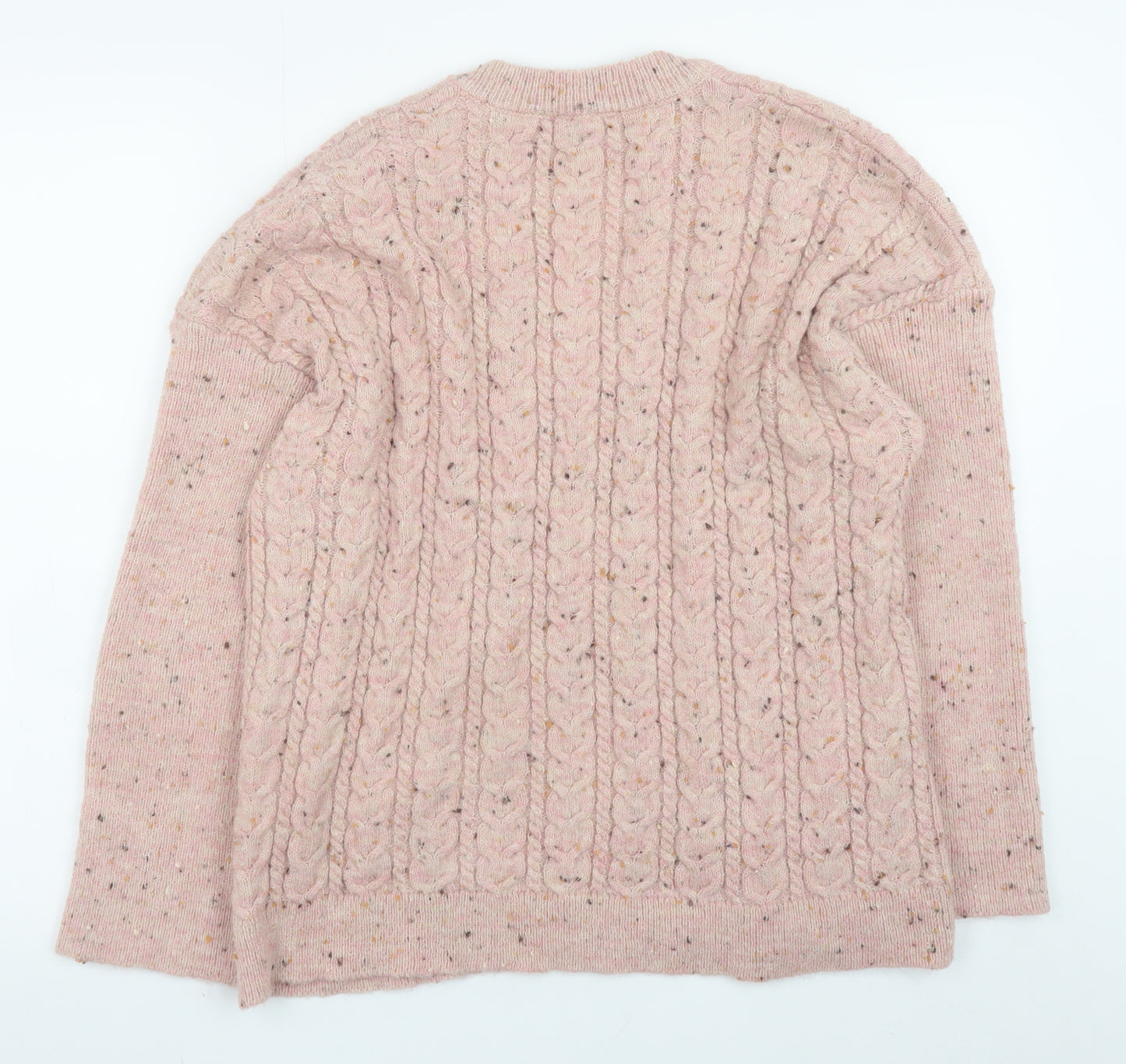 b.young Women’s Pink Cable-Knit Wool Blend V-Neck Jumper Size S