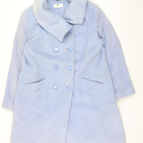 CC Women's Blue Wool Blend Mid-Length Overcoat Size 18