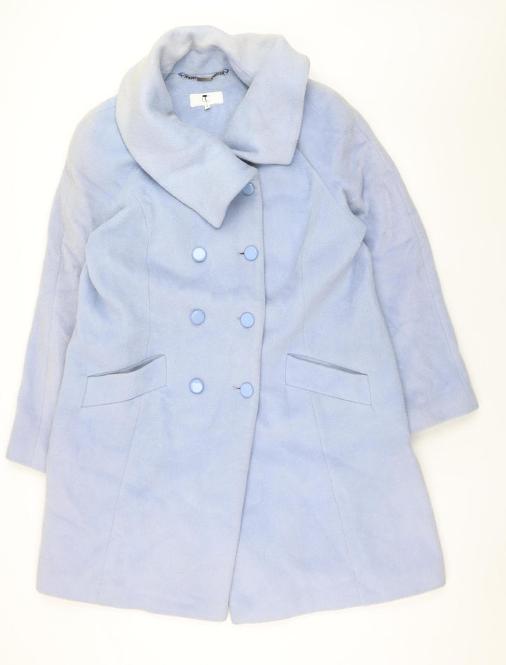 CC Women's Blue Wool Blend Mid-Length Overcoat Size 18