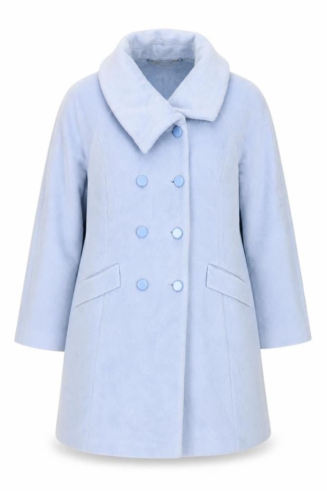 Front view of Country Casuals Women's Blue Wool Blend Mid-Length Overcoat, size 18