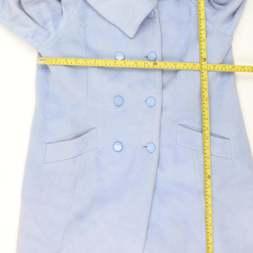 CC Women's Blue Wool Blend Mid-Length Overcoat Size 18