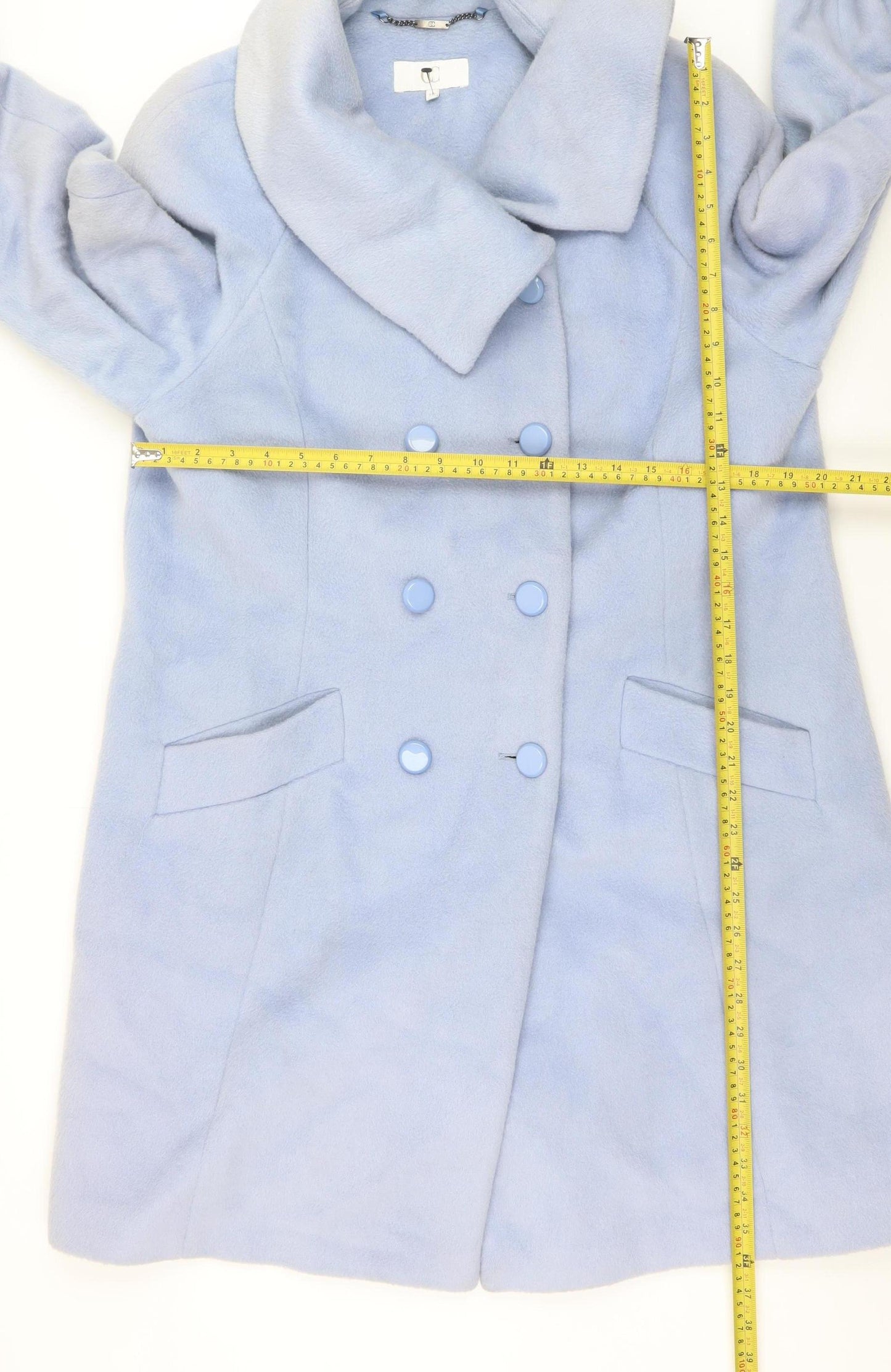 CC Women's Blue Wool Blend Mid-Length Overcoat Size 18
