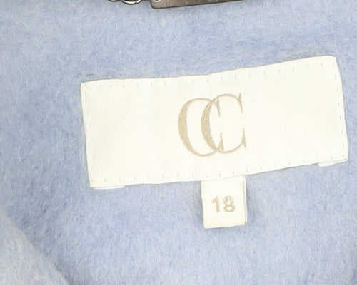 CC Women's Blue Wool Blend Mid-Length Overcoat Size 18