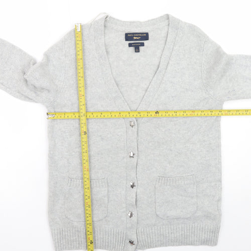 Paul Costelloe Women’s Grey Wool Blend Cardigan Size 14 V-Neck Knit