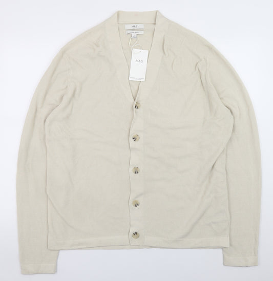 Marks and Spencer Men’s Beige Cotton Modal XL Waffle Knit Cardigan