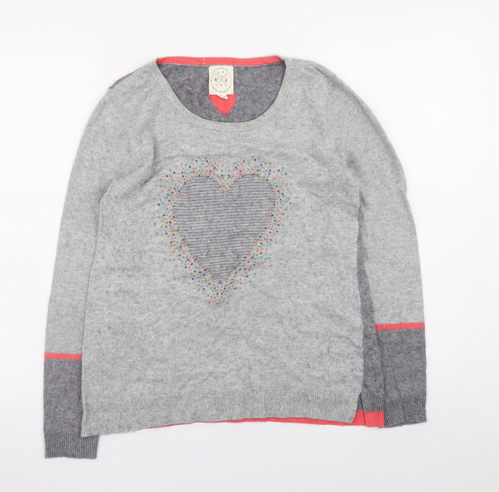 White Stuff Women's Grey Heart Knit Pullover Jumper Size 8