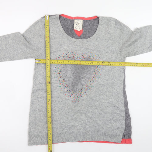 White Stuff Women's Grey Heart Knit Pullover Jumper Size 8