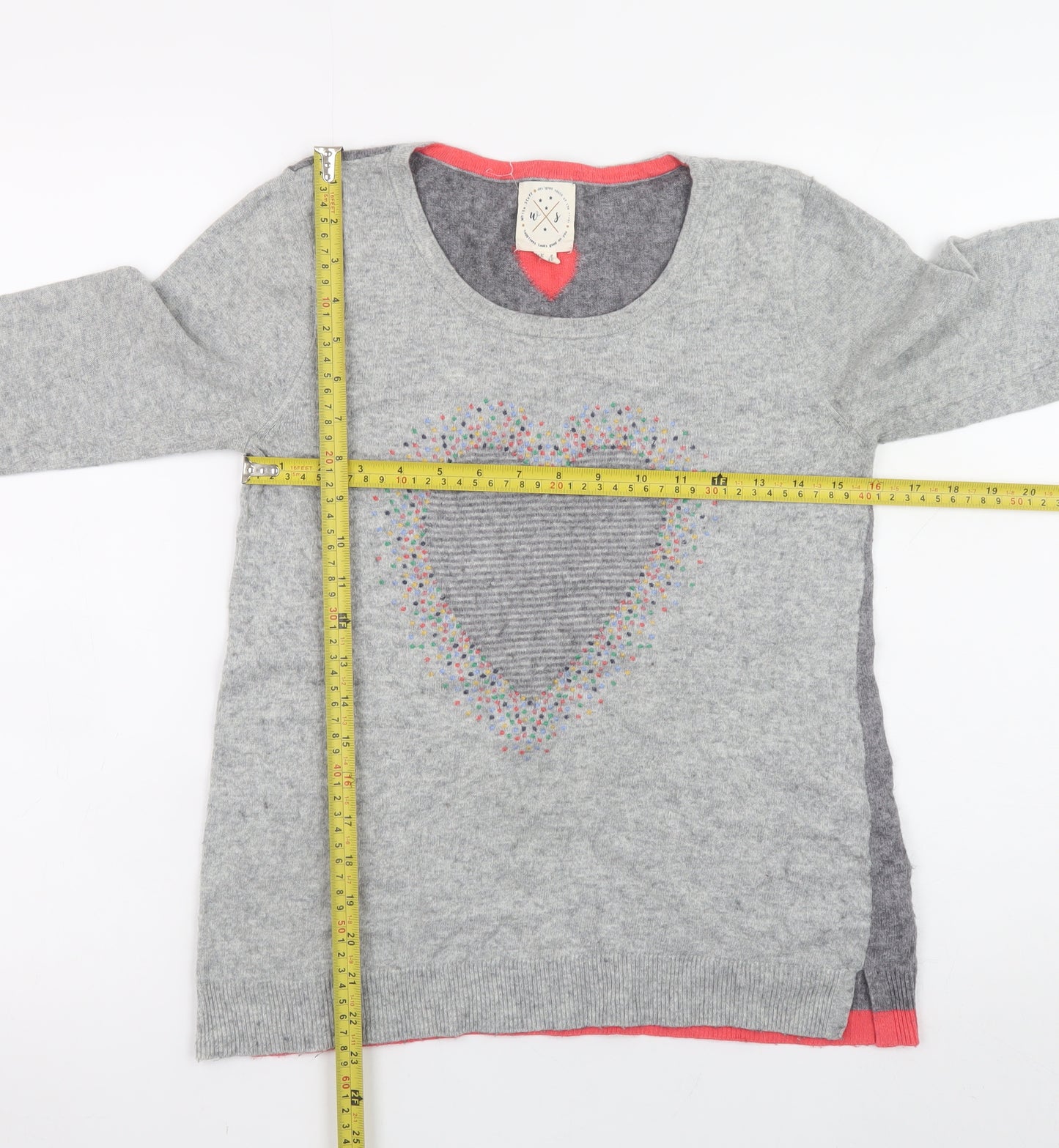 White Stuff Women's Grey Heart Knit Pullover Jumper Size 8