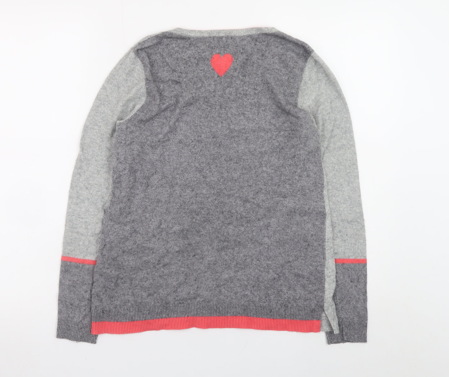 White Stuff Women's Grey Heart Knit Pullover Jumper Size 8