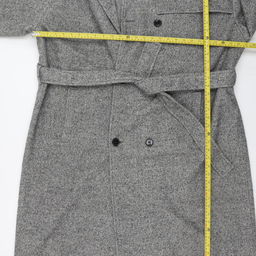 boohooMAN Men's Grey Herringbone Wool Blend Trench Coat 3XL