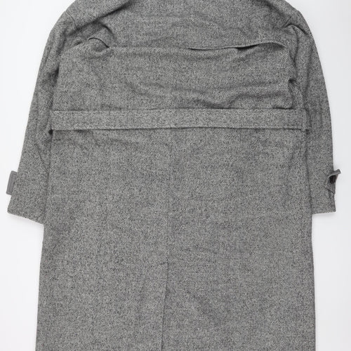 boohooMAN Men's Grey Herringbone Wool Blend Trench Coat 3XL