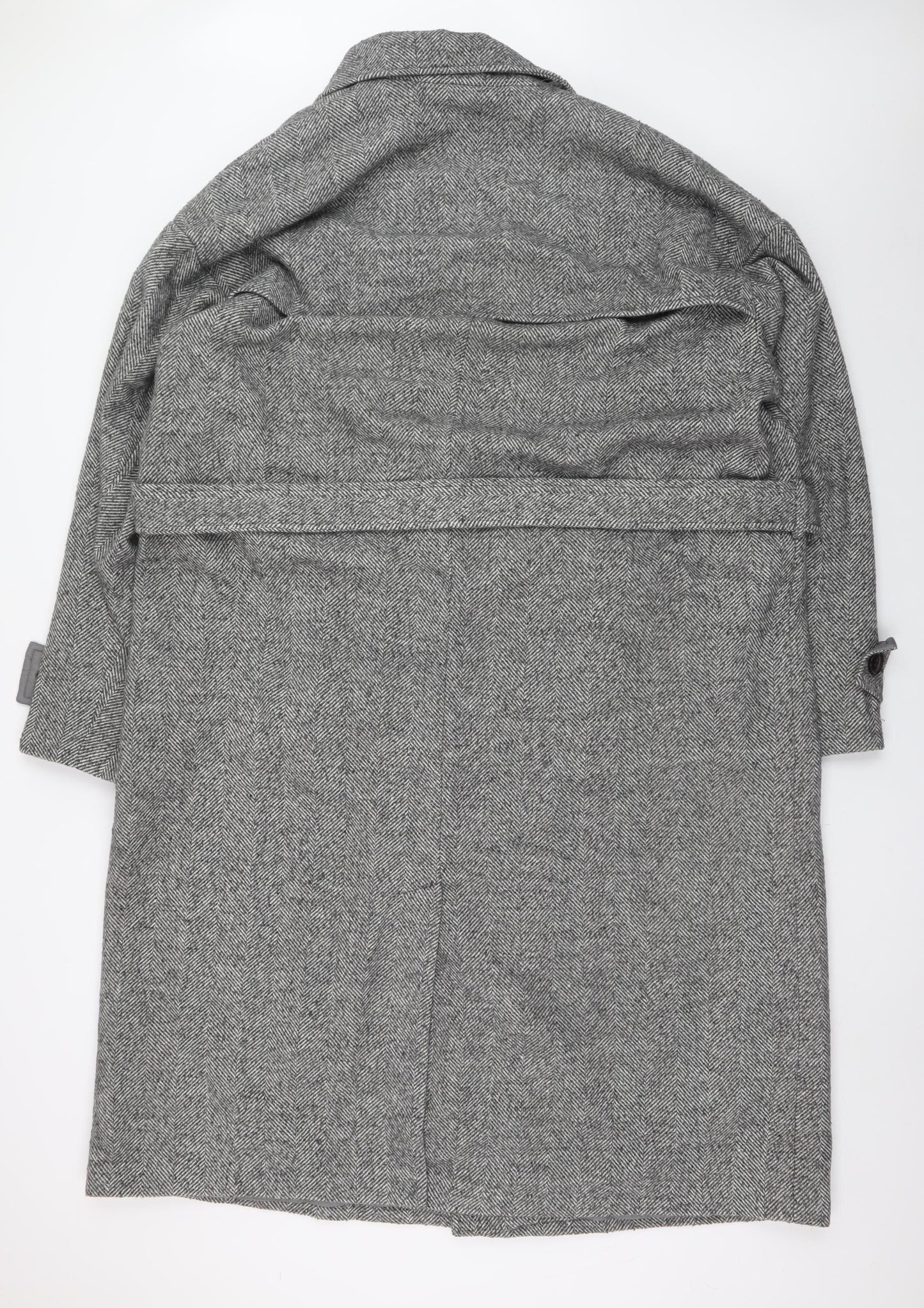 boohooMAN Men's Grey Herringbone Wool Blend Trench Coat 3XL