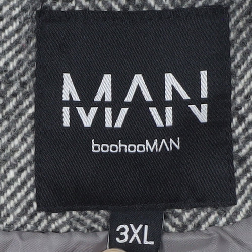 boohooMAN Men's Grey Herringbone Wool Blend Trench Coat 3XL