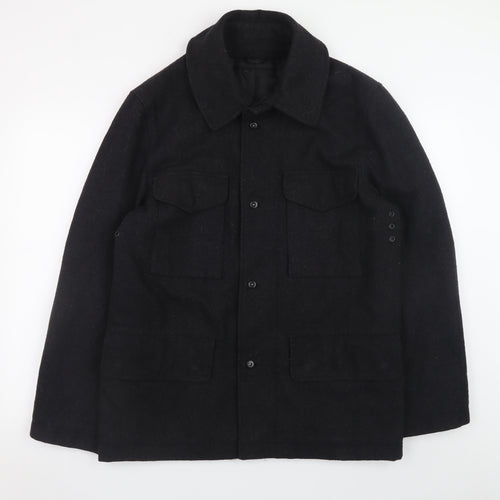 Cignal Men Black Wool Button Overcoat Jacket Medium Classic Style