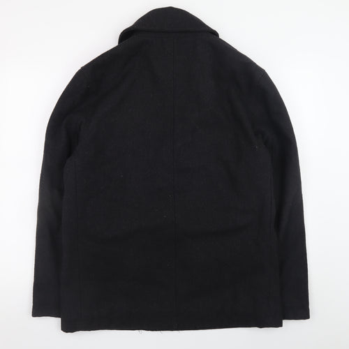Cignal Men Black Wool Button Overcoat Jacket Medium Classic Style