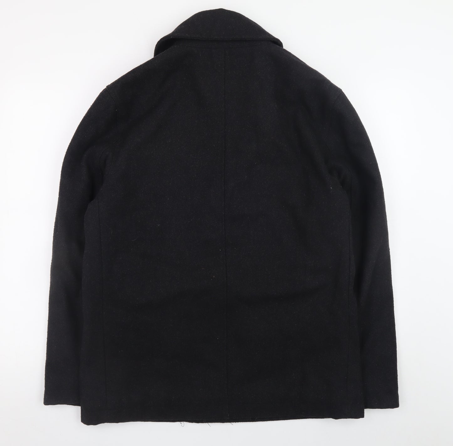 Cignal Men Black Wool Button Overcoat Jacket Medium Classic Style