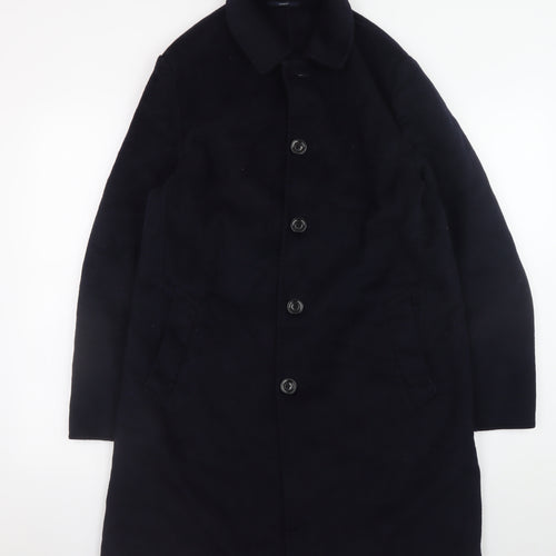 Mango Man Men's Black Wool Overcoat Size S Classic Lined Mid-Length