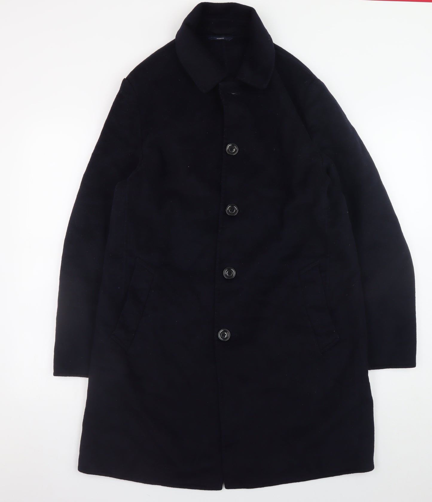 Mango Man Men's Black Wool Overcoat Size S Classic Lined Mid-Length