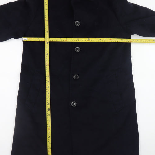 Mango Man Men's Black Wool Overcoat Size S Classic Lined Mid-Length