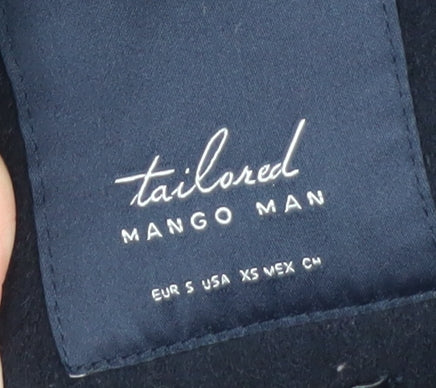 Mango Man Men's Black Wool Overcoat Size S Classic Lined Mid-Length