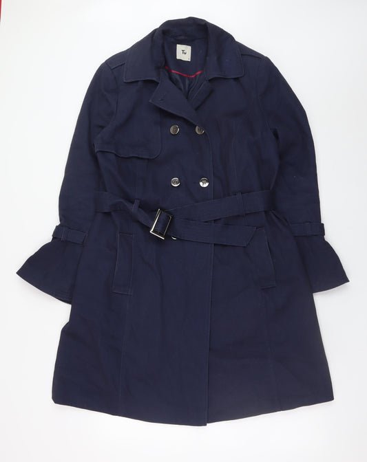 Tu Women’s Blue Trench Coat Belted Cotton Size 16