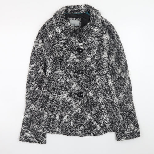 Marks and Spencer Per Una Women's Grey Check Wool Blend Short Coat Size 8