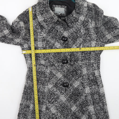 Marks and Spencer Per Una Women's Grey Check Wool Blend Short Coat Size 8