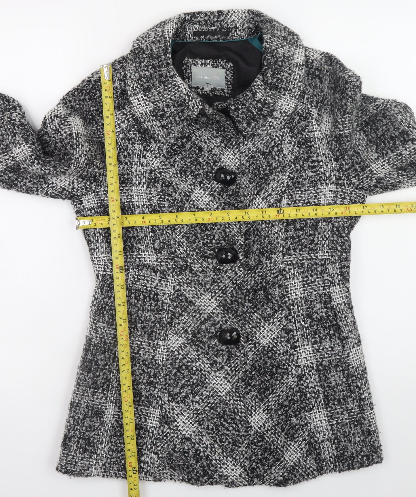 Marks and Spencer Per Una Women's Grey Check Wool Blend Short Coat Size 8