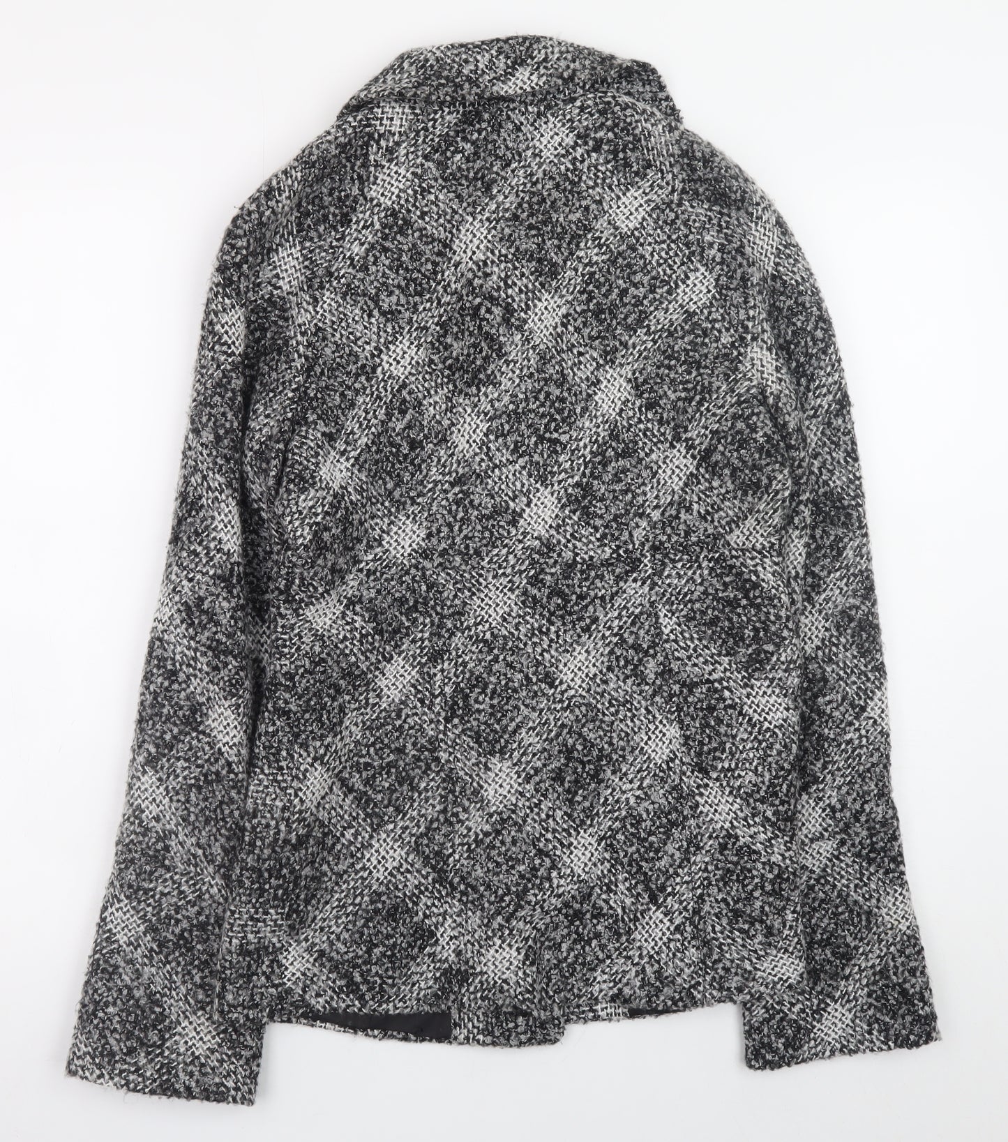 Marks and Spencer Per Una Women's Grey Check Wool Blend Short Coat Size 8