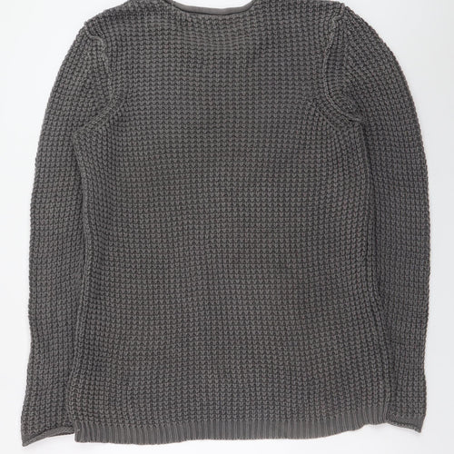 Replay Men's Grey Chunky Knit Crew Neck Cotton Jumper Size L