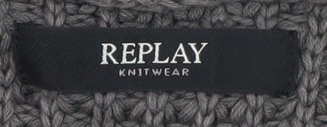 Replay Men's Grey Chunky Knit Crew Neck Cotton Jumper Size L