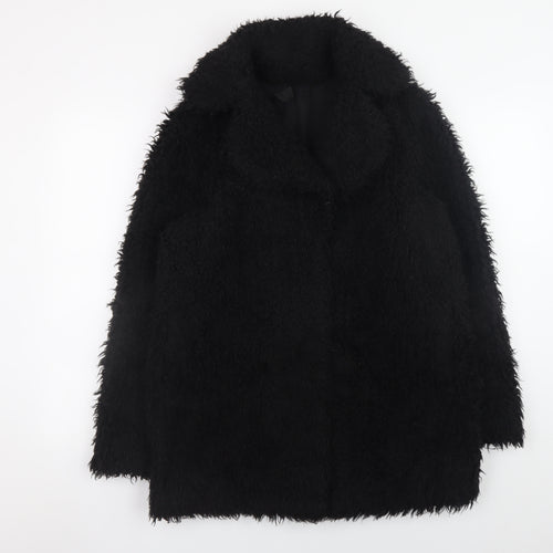 Topshop Women’s Black Faux Fur Long Overcoat Size 12