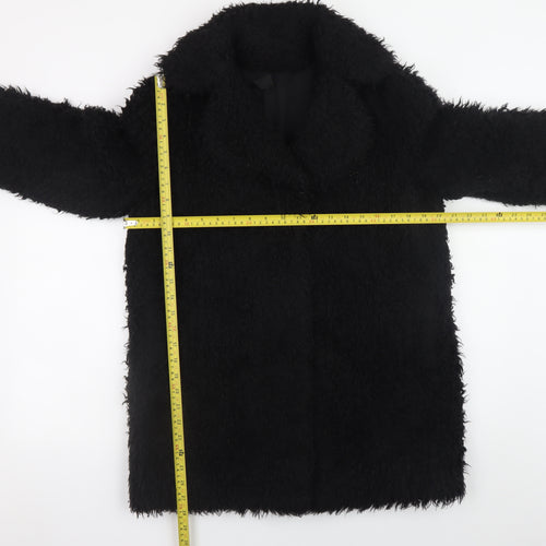 Topshop Women’s Black Faux Fur Long Overcoat Size 12