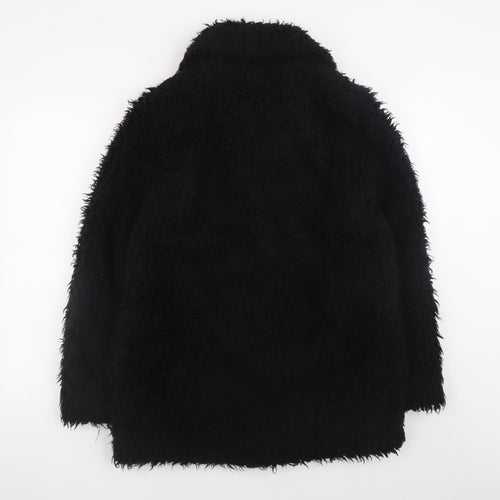 Topshop Women’s Black Faux Fur Long Overcoat Size 12