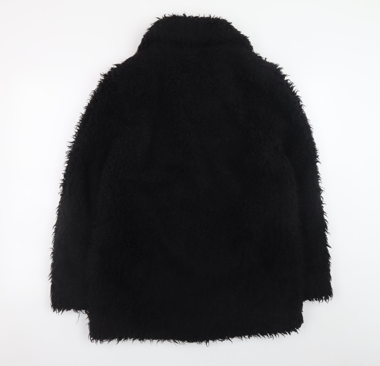 Topshop Women’s Black Faux Fur Long Overcoat Size 12