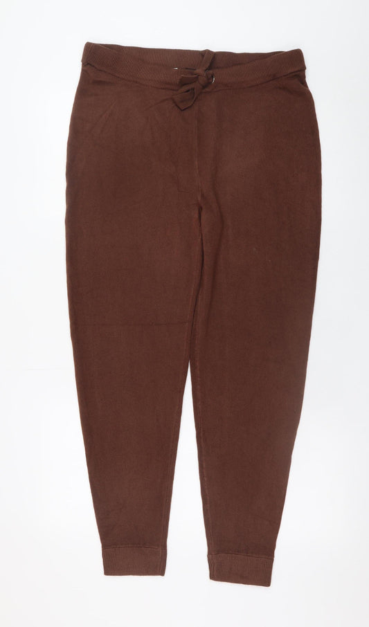 Brave Soul Women Brown Knit Jogger Trousers Medium Comfortable Casual