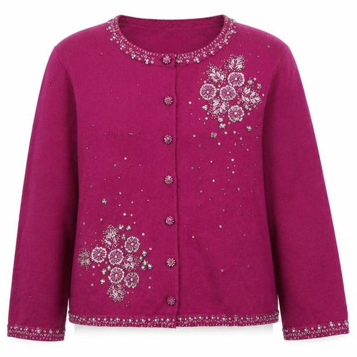 Dickins & Jones Women’s Purple Beaded Floral Cardigan L Cotton Cashmere