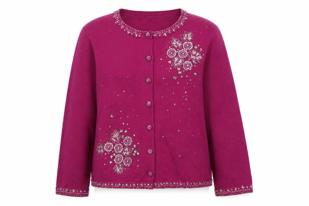 Dickins & Jones Women’s Purple Beaded Floral Cardigan L Cotton Cashmere