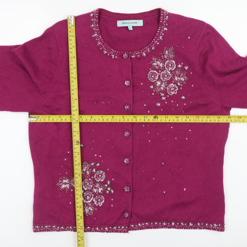 Dickins & Jones Women’s Purple Beaded Floral Cardigan L Cotton Cashmere