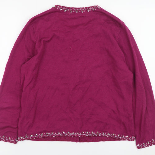 Dickins & Jones Women’s Purple Beaded Floral Cardigan L Cotton Cashmere