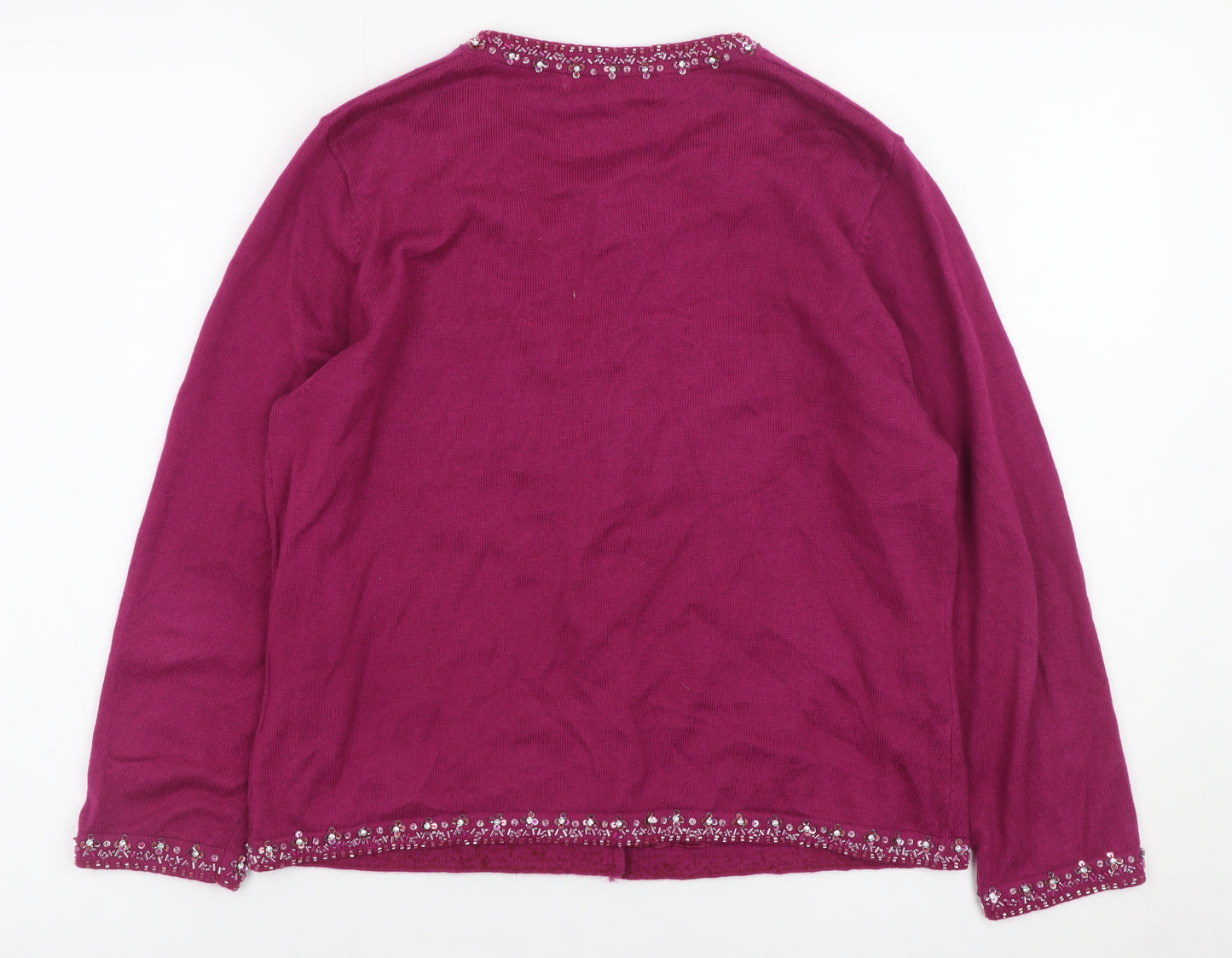Dickins & Jones Women’s Purple Beaded Floral Cardigan L Cotton Cashmere
